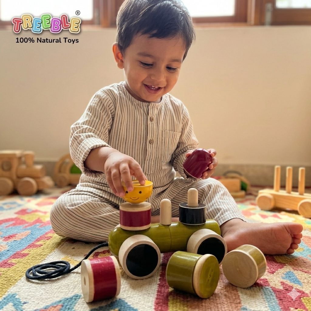 Treeble Wooden Toby Engine with Stacking Blocks