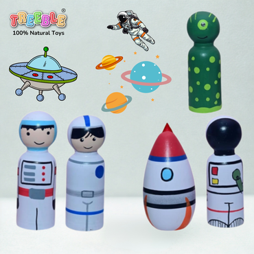 Wooden Space Peg Dolls Set