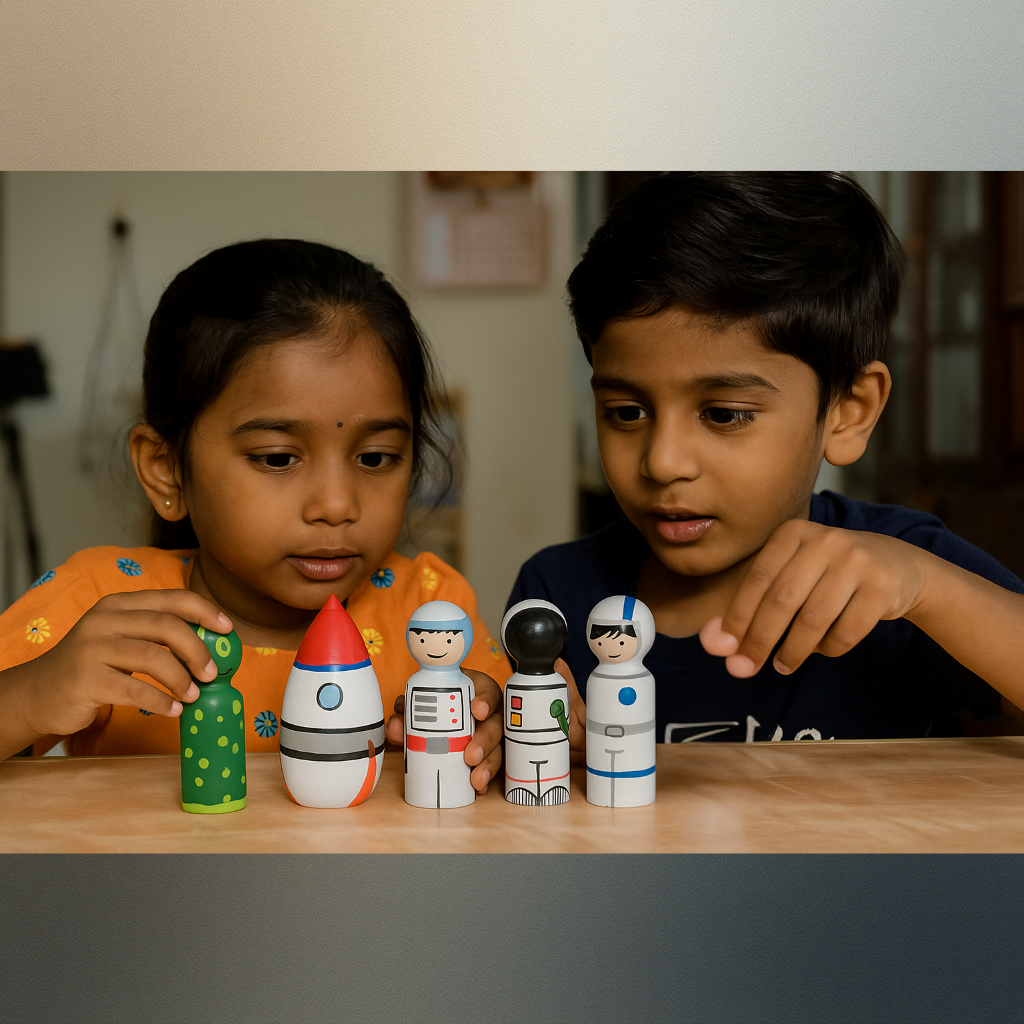 Wooden Space Peg Dolls Set