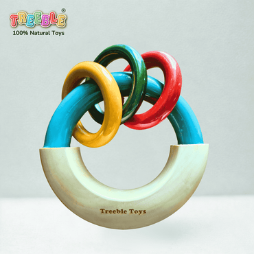 Treeble Wooden Baby Rattle Circular with 3 Multicolor Rings for Newborns 0–12 Months