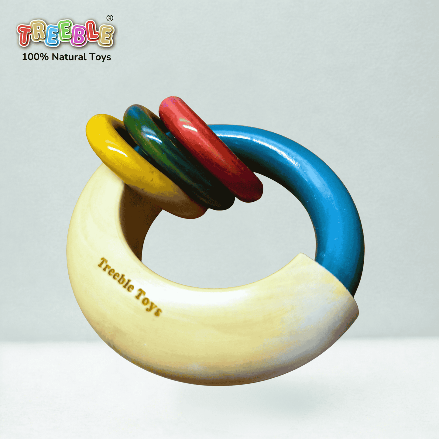 Treeble Wooden Baby Rattle Circular with 3 Multicolor Rings for Newborns 0–12 Months