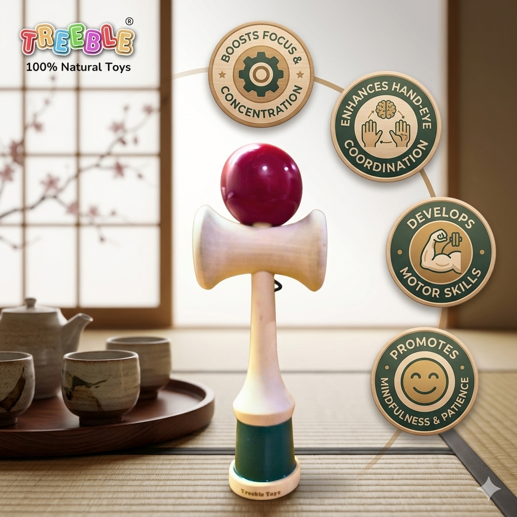 Treeble Wooden Japanese Kendama Ball Toss Skill Game