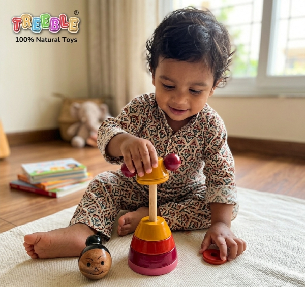 Treeble Wooden Lady Mini Stacker Toy for Babies 0-24 Months