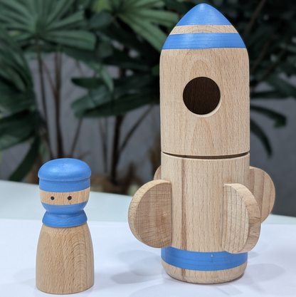 Wooden Rocket Toy With Peg Doll