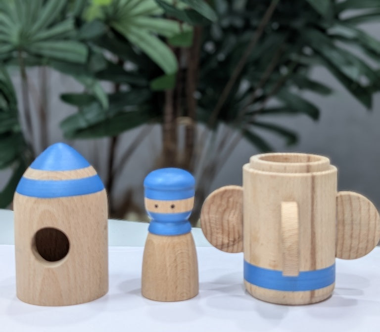 Wooden Rocket Toy With Peg Doll