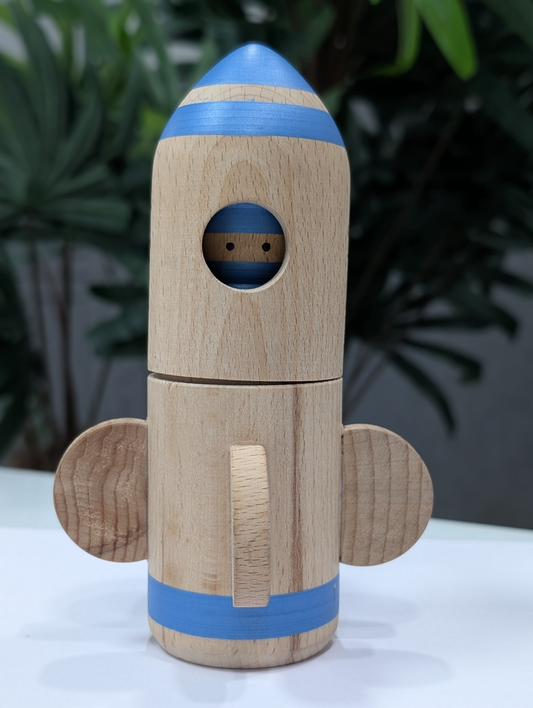 Wooden Rocket Toy With Peg Doll