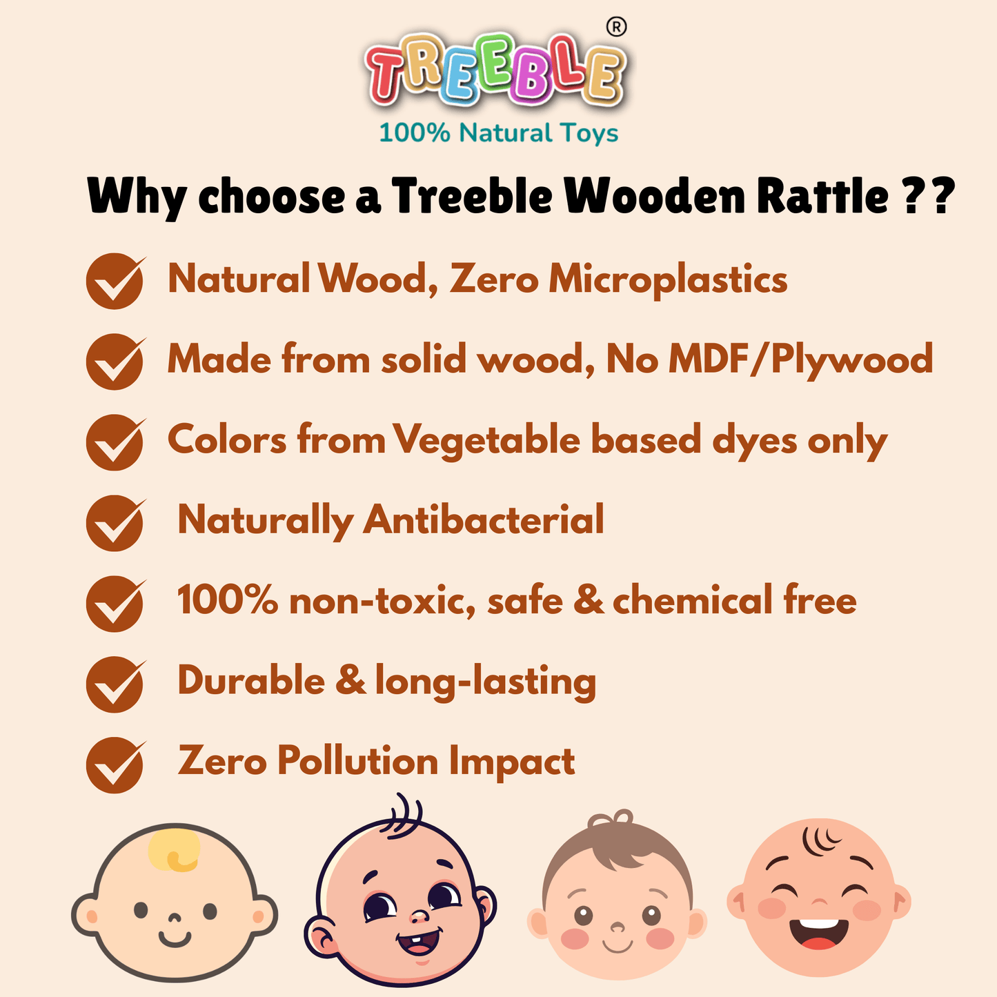 Treeble Wooden Baby Rattle Doggy for Babies 0–24 Months