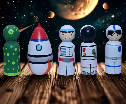 Wooden Space Peg Dolls Set